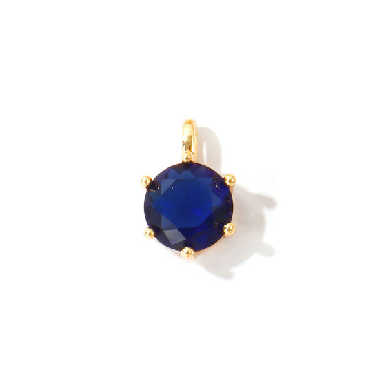 Immagine di 2 Pz Ecologico Ottone Pietre Nascita Ciondoli All'Ingrosso 18K Vero Oro Placcato Tondo Settembre Blu Marino Cubic Zirconiae 15mm x 9mm