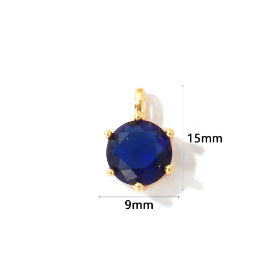 Immagine di 2 Pz Ecologico Ottone Pietre Nascita Ciondoli All'Ingrosso 18K Vero Oro Placcato Tondo Settembre Blu Marino Cubic Zirconiae 15mm x 9mm