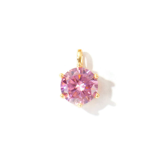 Immagine di 2 Pz Ecologico Ottone Pietre Nascita Ciondoli All'Ingrosso 18K Vero Oro Placcato Tondo Ottobre Rosa Cubic Zirconiae 15mm x 9mm