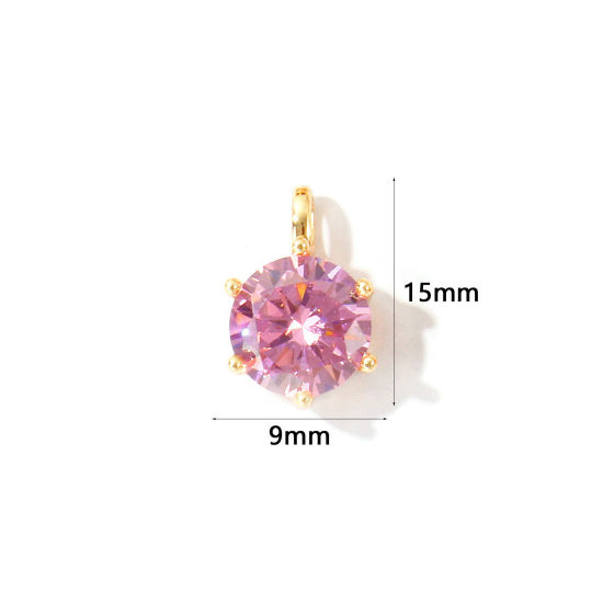 Immagine di 2 Pz Ecologico Ottone Pietre Nascita Ciondoli All'Ingrosso 18K Vero Oro Placcato Tondo Ottobre Rosa Cubic Zirconiae 15mm x 9mm