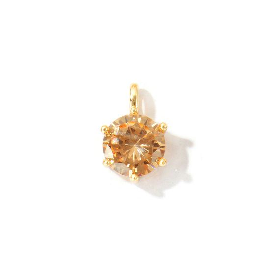 Immagine di 2 Pz Ecologico Ottone Pietre Nascita Ciondoli All'Ingrosso 18K Vero Oro Placcato Tondo Novembre Champagne Cubic Zirconiae 15mm x 9mm