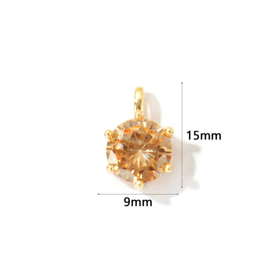 Immagine di 2 Pz Ecologico Ottone Pietre Nascita Ciondoli All'Ingrosso 18K Vero Oro Placcato Tondo Novembre Champagne Cubic Zirconiae 15mm x 9mm