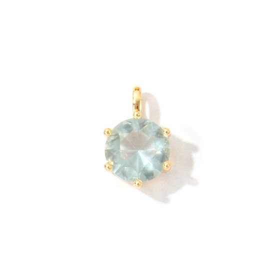 Immagine di 2 Pz Ecologico Ottone Pietre Nascita Ciondoli All'Ingrosso 18K Vero Oro Placcato Tondo Dicembre Blu Pallido Cubic Zirconiae 15mm x 9mm