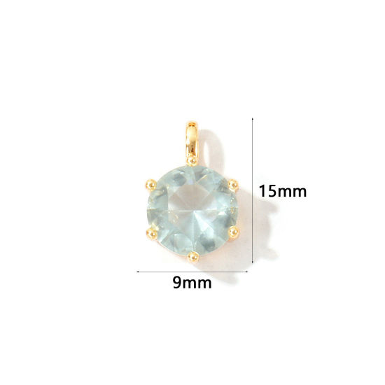 Immagine di 2 Pz Ecologico Ottone Pietre Nascita Ciondoli All'Ingrosso 18K Vero Oro Placcato Tondo Dicembre Blu Pallido Cubic Zirconiae 15mm x 9mm