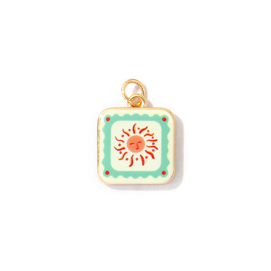 Bild von 1 Stück Messing Galaxis Charms Großhandel 18K Vergoldet Bunt Quadrat Sonne Gedruckt 21mm x 15mm