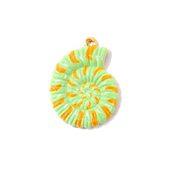 Immagine di 2 Pz PVD Ecologica Impermeabile Anti-Ossidante Ipoallergenico 304 Acciaio Inossidabile Ciondoli All'Ingrosso 18K Vero Oro Placcato Verde Conchiglia Pittura 29.5mm x 22mm