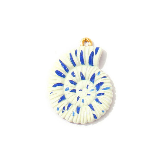 Immagine di 2 Pz PVD Ecologica Impermeabile Anti-Ossidante Ipoallergenico 304 Acciaio Inossidabile Ciondoli All'Ingrosso 18K Vero Oro Placcato Blu Scuro Conchiglia Pittura 29.5mm x 22mm