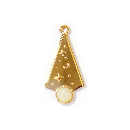 Picture of 2 PCs Eco-friendly PVD Waterproof Anti-Tarnish Hypoallergenic 304 Stainless Steel Pendants Wholesale 18K Real Gold Plated Creamy-White Arrowhead With Synthetic Gemstone Cabochons 3.3cm x 1.6cm
