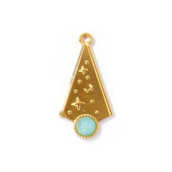 Picture of 2 PCs Eco-friendly PVD Waterproof Anti-Tarnish Hypoallergenic 304 Stainless Steel Pendants Wholesale 18K Real Gold Plated Light Green Arrowhead With Synthetic Gemstone Cabochons 3.3cm x 1.6cm