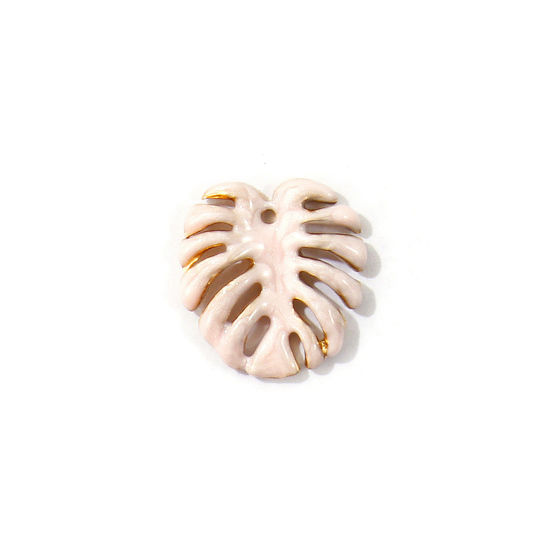 Image de 2 Pcs Breloques En Gros en 304 Acier Inoxydable PVD Écologique Collection Végétale Plaqué Or Véritable 18K Rose Feuille Émail 17mm x 16mm