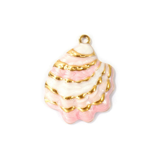 Imagen de 2 Unidades PVD Ecológico 304 Acero Inoxidable Joyería del océano Colgantes Al Por Mayor 18K Oro Real Chapado Rosado Concha Esmalte 3.1cm x 2.4cm