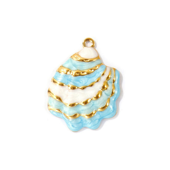 Imagen de 2 Unidades PVD Ecológico 304 Acero Inoxidable Joyería del océano Colgantes Al Por Mayor 18K Oro Real Chapado Azul Concha Esmalte 3.1cm x 2.4cm