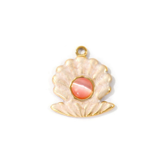 Imagen de 2 Unidades PVD Ecológico 304 Acero Inoxidable Joyería del océano Colgantes Al Por Mayor 18K Oro Real Chapado Rosado Concha Esmalte 21mm x 19mm