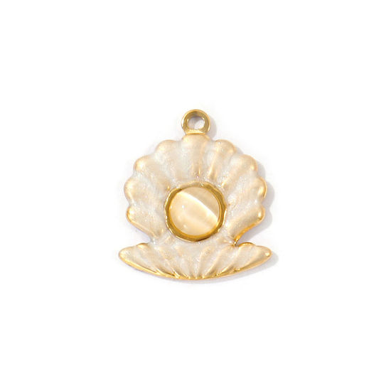 Imagen de 2 Unidades PVD Ecológico 304 Acero Inoxidable Joyería del océano Colgantes Al Por Mayor 18K Oro Real Chapado Rosado Concha Esmalte 21mm x 19mm
