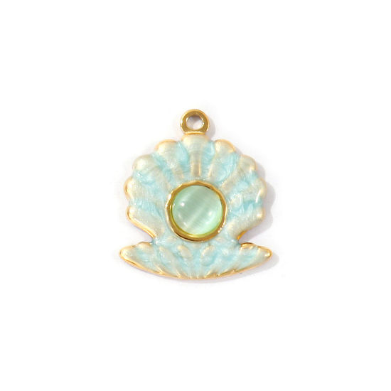 Imagen de 2 Unidades PVD Ecológico 304 Acero Inoxidable Joyería del océano Colgantes Al Por Mayor 18K Oro Real Chapado Azul Concha Esmalte 21mm x 19mm