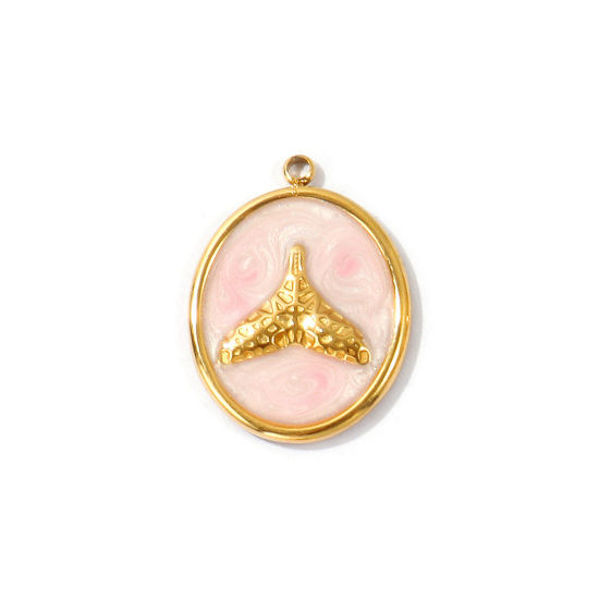 Imagen de 2 Unidades PVD Ecológico 304 Acero Inoxidable Joyería del océano Colgantes Al Por Mayor 18K Oro Real Chapado Rosado Cola de Ballena Esmalte 26mm x 19mm