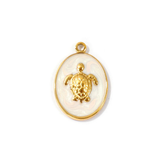 Imagen de 2 Unidades PVD Ecológico 304 Acero Inoxidable Joyería del océano Colgantes Al Por Mayor 18K Oro Real Chapado Color rosa Tortuga Esmalte 27.5mm x 18.5mm