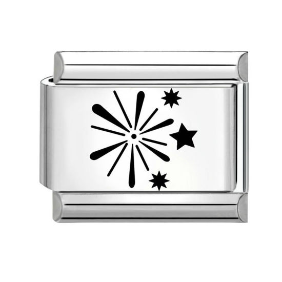 Immagine di 1 Pz 304 Acciaio Inossidabile Compleanno Magnetiche Italiane per Bracciali Modulari e Orologi Fai‑Da‑Te All'Ingrosso Tono Argento Nero Rettangolo Fuochi d'Artificio 10mm x 9mm