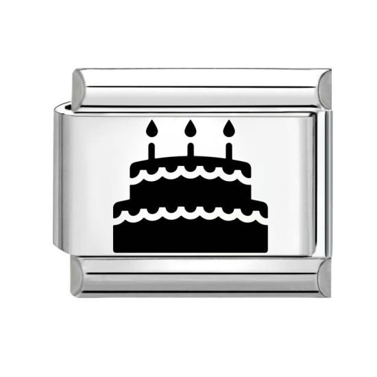 Immagine di 1 Pz 304 Acciaio Inossidabile Compleanno Magnetiche Italiane per Bracciali Modulari e Orologi Fai‑Da‑Te All'Ingrosso Tono Argento Nero Rettangolo Torta 10mm x 9mm