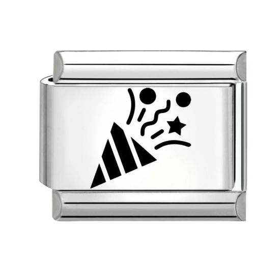 Immagine di 1 Pz 304 Acciaio Inossidabile Compleanno Magnetiche Italiane per Bracciali Modulari e Orologi Fai‑Da‑Te All'Ingrosso Tono Argento Nero Rettangolo Lanciatore di Coriandoli 10mm x 9mm