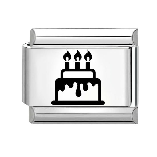 Immagine di 1 Pz 304 Acciaio Inossidabile Compleanno Magnetiche Italiane per Bracciali Modulari e Orologi Fai‑Da‑Te All'Ingrosso Tono Argento Nero Rettangolo Torta 10mm x 9mm