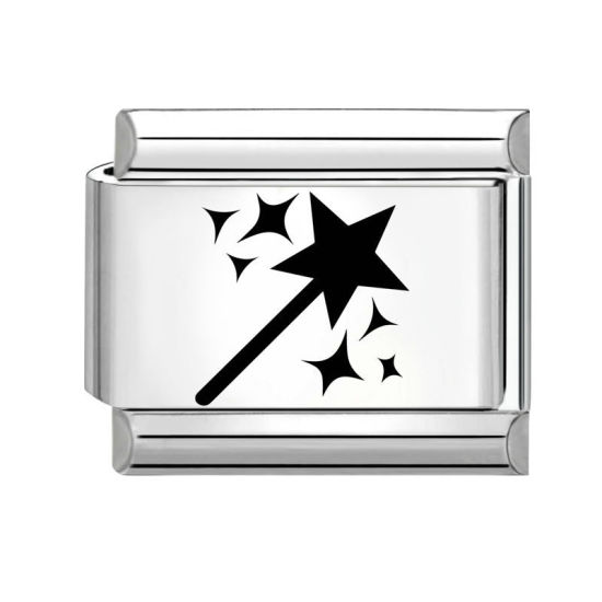 Immagine di 1 Pz 304 Acciaio Inossidabile Compleanno Magnetiche Italiane per Bracciali Modulari e Orologi Fai‑Da‑Te All'Ingrosso Tono Argento Nero Rettangolo Stella a Cinque Punte 10mm x 9mm