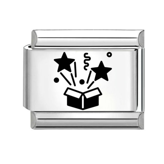 Immagine di 1 Pz 304 Acciaio Inossidabile Compleanno Magnetiche Italiane per Bracciali Modulari e Orologi Fai‑Da‑Te All'Ingrosso Tono Argento Nero Rettangolo Stella a Cinque Punte 10mm x 9mm
