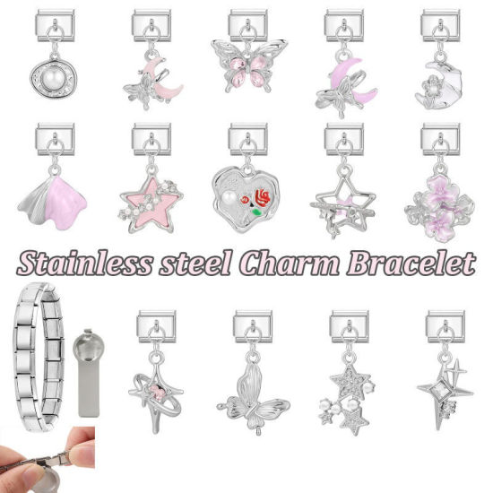 Immagine di 1 Pz 304 Acciaio Inossidabile Magnetiche Italiane per Bracciali Modulari e Orologi Fai‑Da‑Te All'Ingrosso Tono Argento Bianco Rettangolo Ovale Imitata Perla 10mm x 9mm