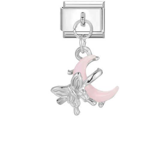Immagine di 1 Pz 304 Acciaio Inossidabile Magnetiche Italiane per Bracciali Modulari e Orologi Fai‑Da‑Te All'Ingrosso Tono Argento Rosa Chiaro Rettangolo Luna 10mm x 9mm