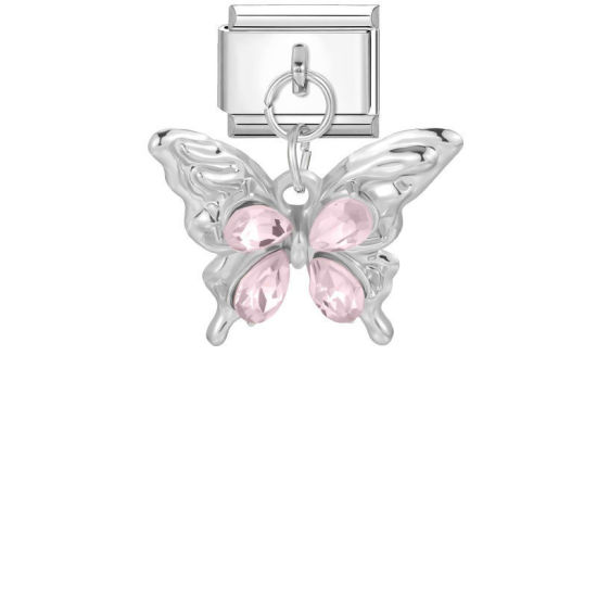 Immagine di 1 Pz 304 Acciaio Inossidabile Magnetiche Italiane per Bracciali Modulari e Orologi Fai‑Da‑Te All'Ingrosso Tono Argento Rettangolo Farfalla Roso Strass 10mm x 9mm