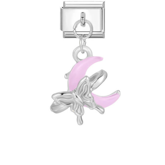 Immagine di 1 Pz 304 Acciaio Inossidabile Magnetiche Italiane per Bracciali Modulari e Orologi Fai‑Da‑Te All'Ingrosso Tono Argento Rosa Rettangolo Luna 10mm x 9mm