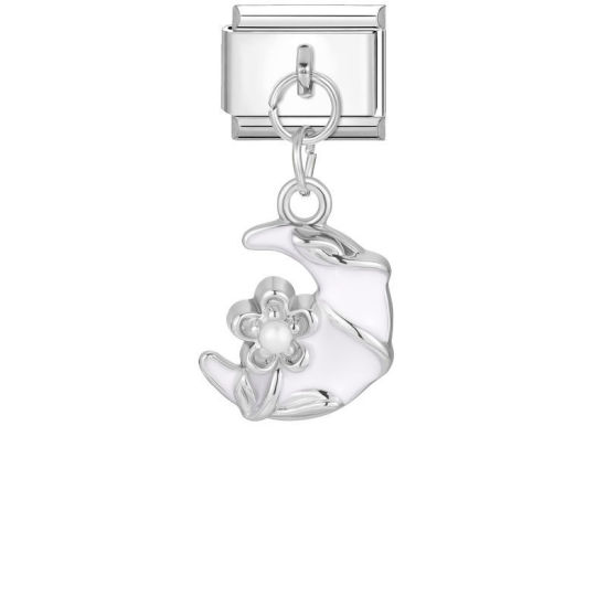 Immagine di 1 Pz 304 Acciaio Inossidabile Magnetiche Italiane per Bracciali Modulari e Orologi Fai‑Da‑Te All'Ingrosso Tono Argento Bianco Smalto Rettangolo Luna 10mm x 9mm