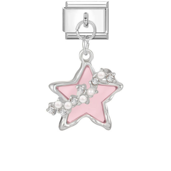Immagine di 1 Pz 304 Acciaio Inossidabile Magnetiche Italiane per Bracciali Modulari e Orologi Fai‑Da‑Te All'Ingrosso Tono Argento Rosa Rettangolo Stella a Cinque Punte 10mm x 9mm