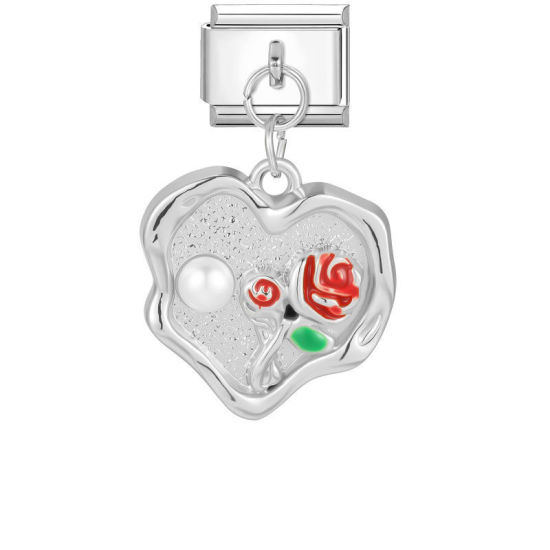Immagine di 1 Pz 304 Acciaio Inossidabile San Valentino Magnetiche Italiane per Bracciali Modulari e Orologi Fai‑Da‑Te All'Ingrosso Tono Argento Rettangolo Rosa Imitata Perla 10mm x 9mm