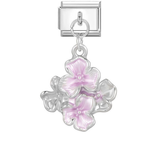 Immagine di 1 Pz 304 Acciaio Inossidabile Magnetiche Italiane per Bracciali Modulari e Orologi Fai‑Da‑Te All'Ingrosso Tono Argento Rosa Chiaro Smalto Rettangolo Fiore 10mm x 9mm