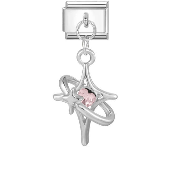 Immagine di 1 Pz 304 Acciaio Inossidabile Magnetiche Italiane per Bracciali Modulari e Orologi Fai‑Da‑Te All'Ingrosso Tono Argento Rettangolo Stella Roso Strass 10mm x 9mm