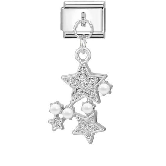Immagine di 1 Pz 304 Acciaio Inossidabile Magnetiche Italiane per Bracciali Modulari e Orologi Fai‑Da‑Te All'Ingrosso Tono Argento Rettangolo Stella a Cinque Punte Imitata Perla 10mm x 9mm