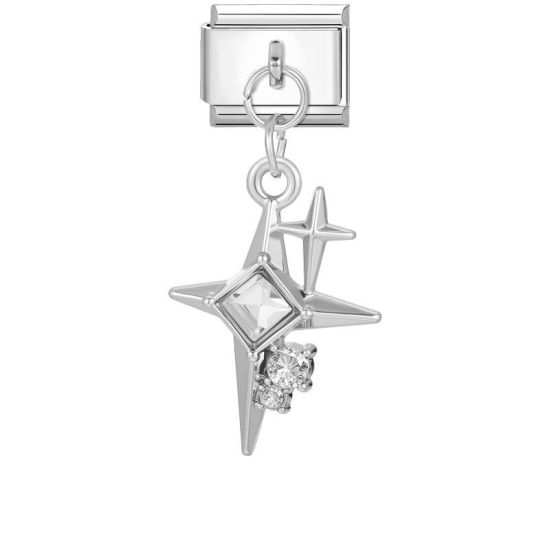Immagine di 1 Pz 304 Acciaio Inossidabile Magnetiche Italiane per Bracciali Modulari e Orologi Fai‑Da‑Te All'Ingrosso Tono Argento Rettangolo Stella Trasparente Strass 10mm x 9mm