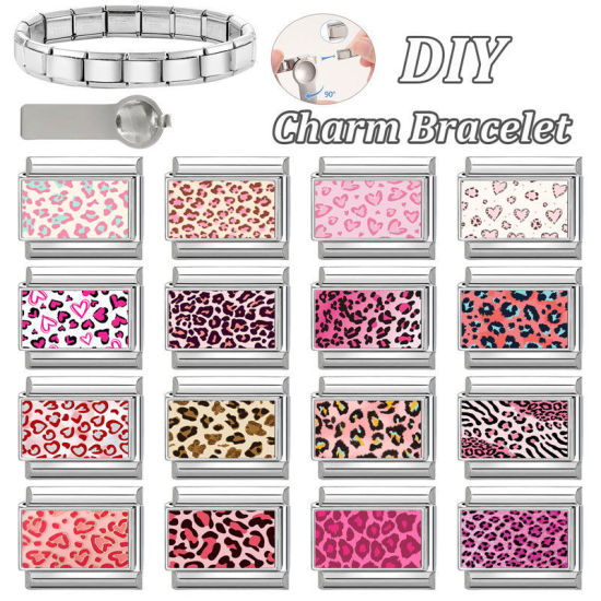 Immagine di 1 Pz 304 Acciaio Inossidabile San Valentino Magnetiche Italiane per Bracciali Modulari e Orologi Fai‑Da‑Te All'Ingrosso Tono Argento Rosso Prugna Rettangolo Cuore 10mm x 9mm