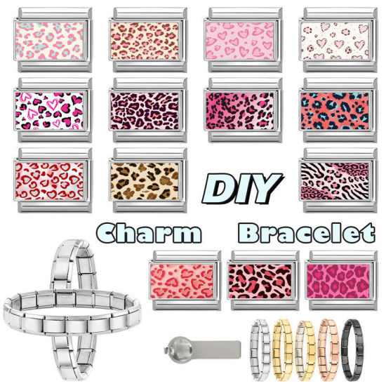 Immagine di 1 Pz 304 Acciaio Inossidabile San Valentino Magnetiche Italiane per Bracciali Modulari e Orologi Fai‑Da‑Te All'Ingrosso Tono Argento Rosso Prugna Rettangolo Cuore 10mm x 9mm