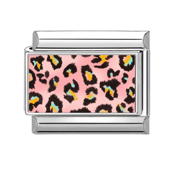 Immagine di 1 Pz 304 Acciaio Inossidabile Magnetiche Italiane per Bracciali Modulari e Orologi Fai‑Da‑Te All'Ingrosso Tono Argento Rosa Rettangolo Leopardo 10mm x 9mm