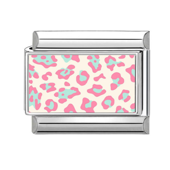Immagine di 1 Pz 304 Acciaio Inossidabile Magnetiche Italiane per Bracciali Modulari e Orologi Fai‑Da‑Te All'Ingrosso Tono Argento Rosa Rettangolo Leopardo 10mm x 9mm