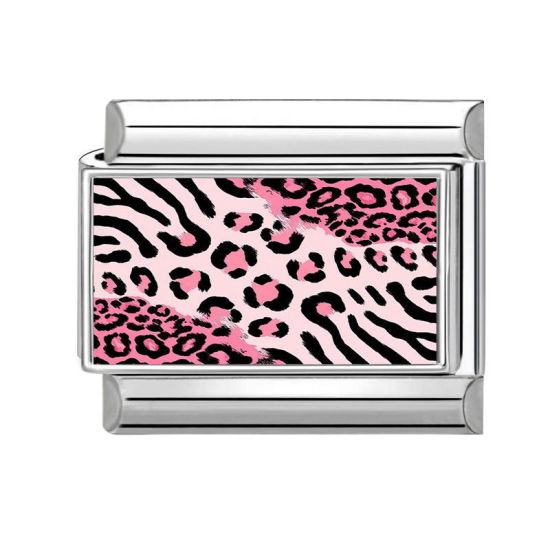 Immagine di 1 Pz 304 Acciaio Inossidabile Magnetiche Italiane per Bracciali Modulari e Orologi Fai‑Da‑Te All'Ingrosso Tono Argento Rosa Rettangolo Leopardo 10mm x 9mm