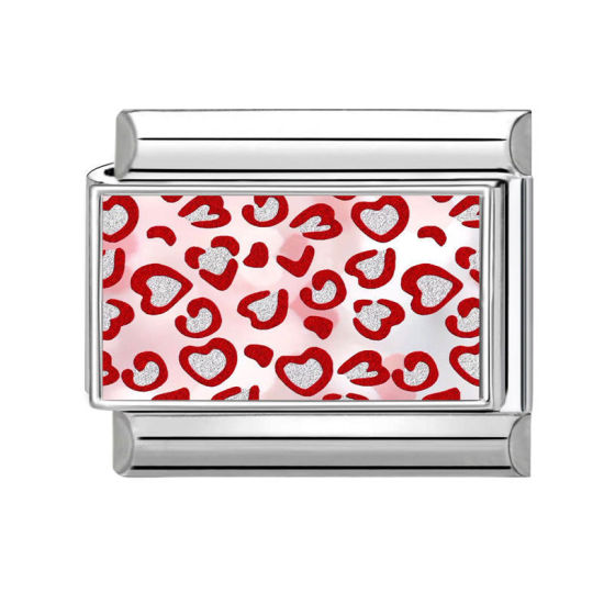 Immagine di 1 Pz 304 Acciaio Inossidabile San Valentino Magnetiche Italiane per Bracciali Modulari e Orologi Fai‑Da‑Te All'Ingrosso Tono Argento Rosso Rettangolo Cuore 10mm x 9mm