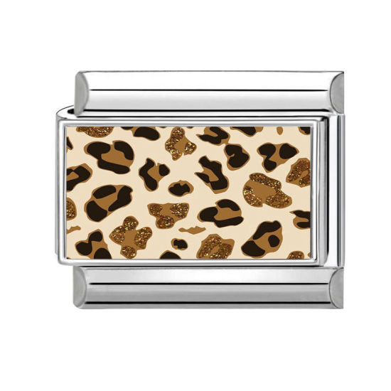 Immagine di 1 Pz 304 Acciaio Inossidabile Magnetiche Italiane per Bracciali Modulari e Orologi Fai‑Da‑Te All'Ingrosso Tono Argento Marrone Rettangolo Leopardo 10mm x 9mm