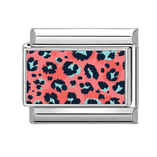 Immagine di 1 Pz 304 Acciaio Inossidabile Magnetiche Italiane per Bracciali Modulari e Orologi Fai‑Da‑Te All'Ingrosso Tono Argento Rosso Prugna Rettangolo Leopardo 10mm x 9mm