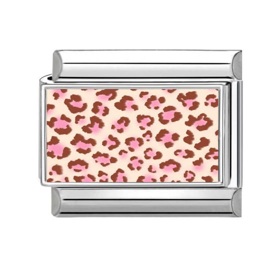 Immagine di 1 Pz 304 Acciaio Inossidabile Magnetiche Italiane per Bracciali Modulari e Orologi Fai‑Da‑Te All'Ingrosso Tono Argento Rosa Rettangolo Leopardo 10mm x 9mm