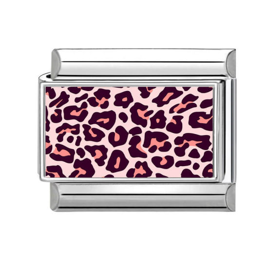 Immagine di 1 Pz 304 Acciaio Inossidabile Magnetiche Italiane per Bracciali Modulari e Orologi Fai‑Da‑Te All'Ingrosso Tono Argento Rosso Prugna Rettangolo Leopardo 10mm x 9mm