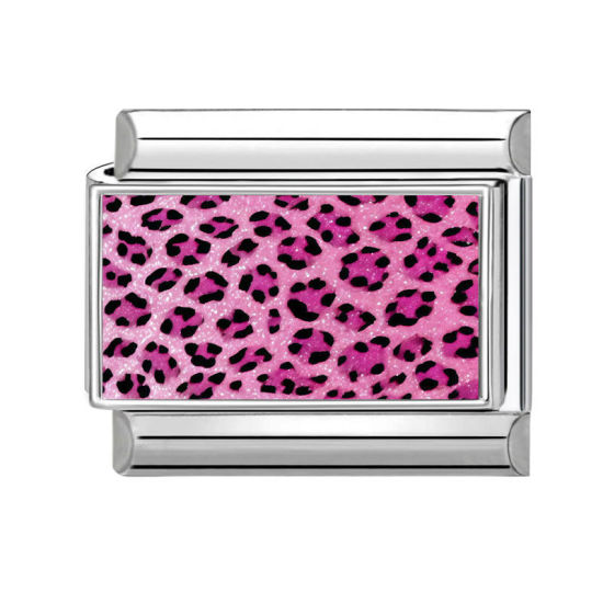 Immagine di 1 Pz 304 Acciaio Inossidabile Magnetiche Italiane per Bracciali Modulari e Orologi Fai‑Da‑Te All'Ingrosso Tono Argento Rosso Prugna Rettangolo Leopardo 10mm x 9mm