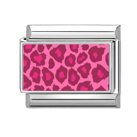 Immagine di 1 Pz 304 Acciaio Inossidabile Magnetiche Italiane per Bracciali Modulari e Orologi Fai‑Da‑Te All'Ingrosso Tono Argento Rosso Prugna Rettangolo Leopardo 10mm x 9mm